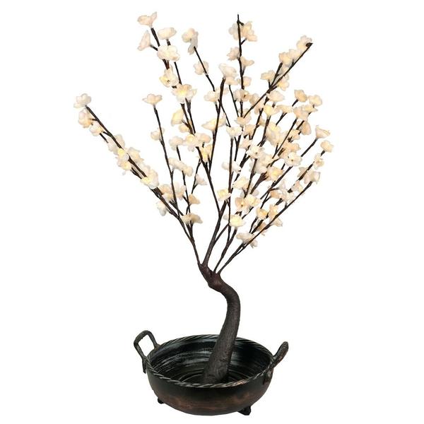 30" Artificial White Bonsai Electric Artificial Lighted Tree with Bowl (128 Clear Lights)
